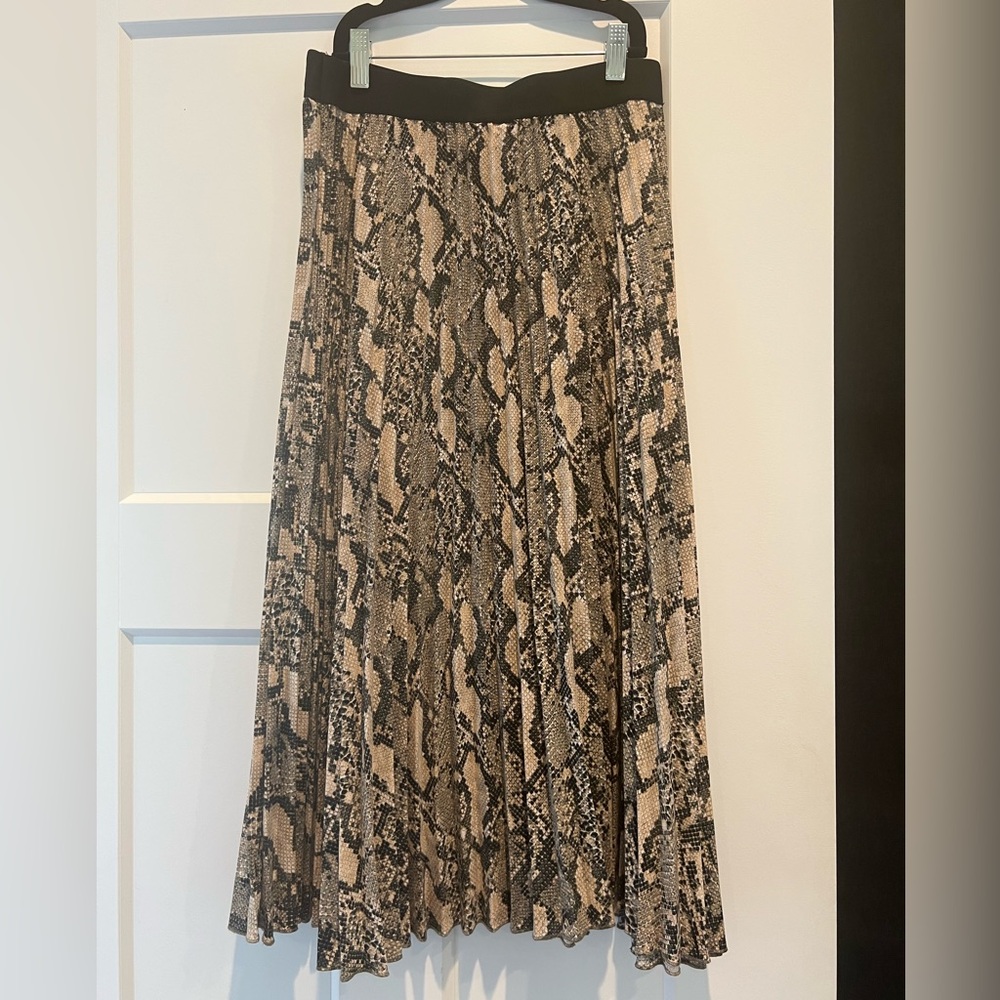 H&M Pleated Snake-Print Midi Skirt